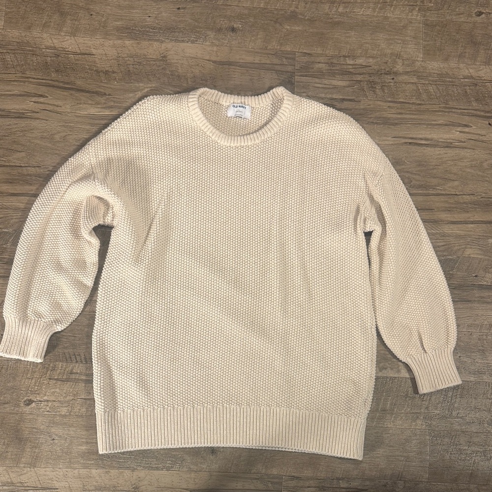 Old Navy 100% Cotton Tunic Length Beige Crewneck Sweater - Size L